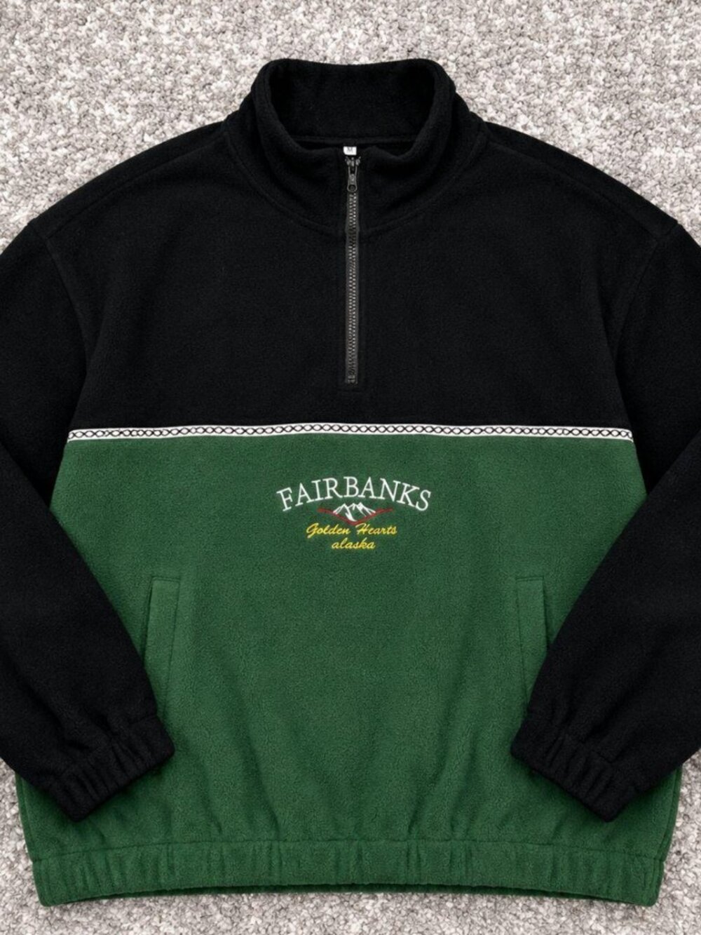 Fairbanks Alaska Golden Heart Black Green Quarter Zip Fleece Pullover